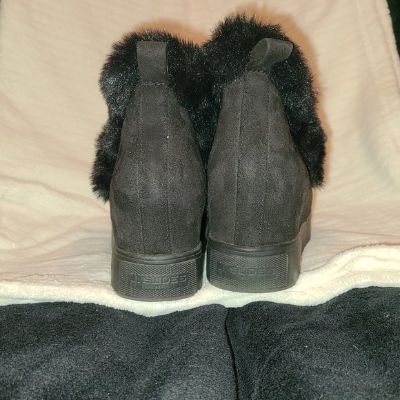 J/Slides Furry Black Wedge Booties - Picture 6 of 11